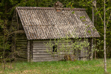 Old, Dilapidated Hut In The Forest.