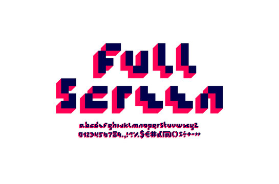 Geometric font, alphabet, bold letters and number made in the game style, vector illustration 10eps