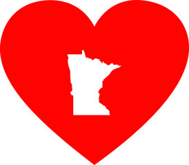 Poster - White Map of US federal state of Minnesota inside red heart shape