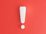 Fototapeta Kawa jest smaczna - White caution warning sing on red background for attention exclamation mark traffic sign by 3d render illustration.
