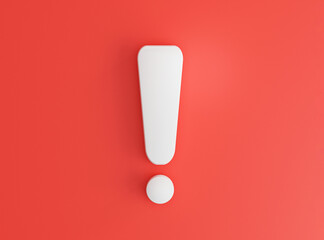 White caution warning sing on red background for attention exclamation mark traffic sign by 3d render illustration.