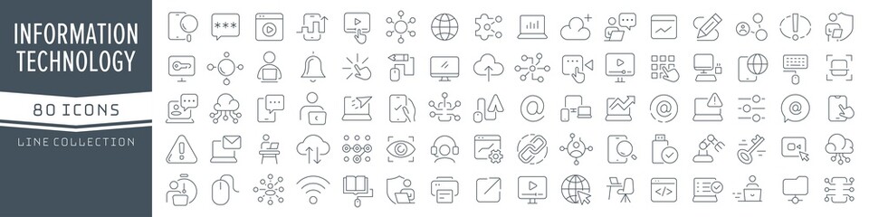 Sticker - Information technology line icons collection. Big UI icon set in a flat design. Thin outline icons pack. Vector illustration EPS10
