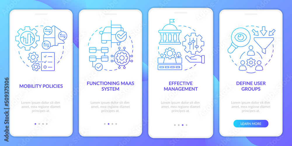 MaaS introduction components blue gradient onboarding mobile app screen ...