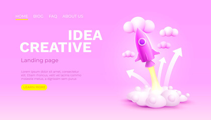 Wall Mural - Creative idea rocket space, landing page banner. Vector