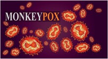 Monkeypox Virus Cells. Monkeypox Virus Outbreak Pandemic Design With Microscopic View Background. Monkeypox Concept. Virus Epidemic Outbreak. Health Care In USA, Europe, Asia . Vector Illustration.