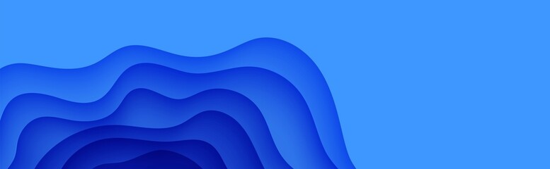Wall Mural - Abstract background in paper cut style. 3d wallpaper with cut out deep waves modern cover. Blue color layers with smooth shadow papercut art. Vector card illustration, origami geometric shapes
