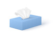 Realistic tissue box in 3d style, vector illustration isolated on white background.