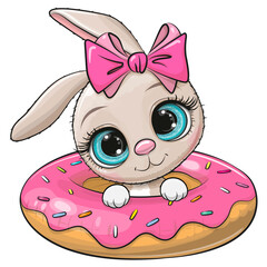 Sticker - Rabbit girl swimming on pool ring donut