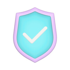 Poster - shield with check mark 3d icon. protection guard blue symbol. illustration isolated on white.
