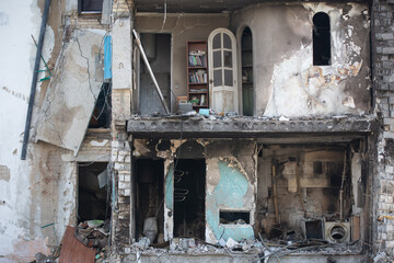 Building destroyed by Russian forces as a result of Russia's invasion of Ukraine in Borodianka, Ukraine