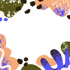 Fototapete - Abstract shapes frame with background for text. Modern square card design with fluid geometric organic elements. Trendy social media post with minimal doodle pattern. Flat vector illustration