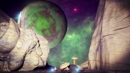 Wall Mural - space outpost, conquest of space. scientific progress. creation of a civilization on alien planets. 
