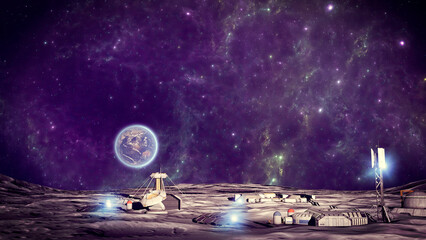 Wall Mural - lunar base, spatial outpost. first settlement on the moon. space missions. living modules for the co