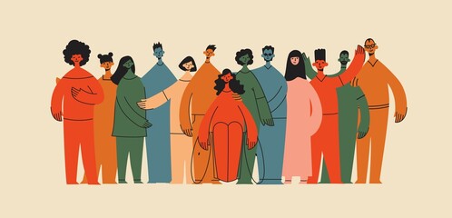 flat illustration of a group containing inclusive and diversified people all together without any di