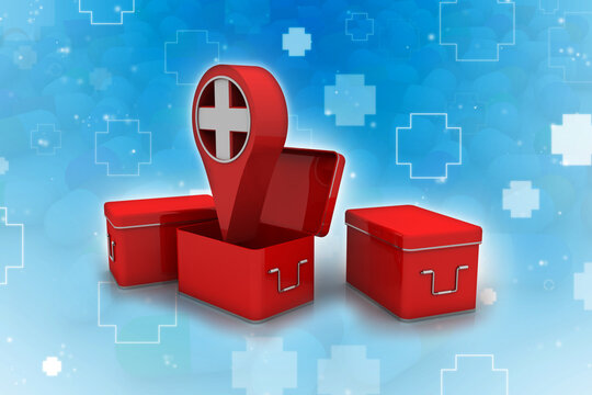 3d rendering hospital navigation with first aid box
