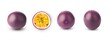 Passion fruit sliced and whole. Four passion fruits isolated on a white background
