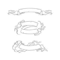 white ribbons with outline, ancient scrolls, place for header, vector graphic