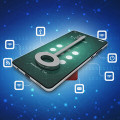Poster - Smartphone key security concept. 3D illustration
