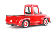 Old Red Truck For Delivery Isolated On A White Background. 3d Illustration
