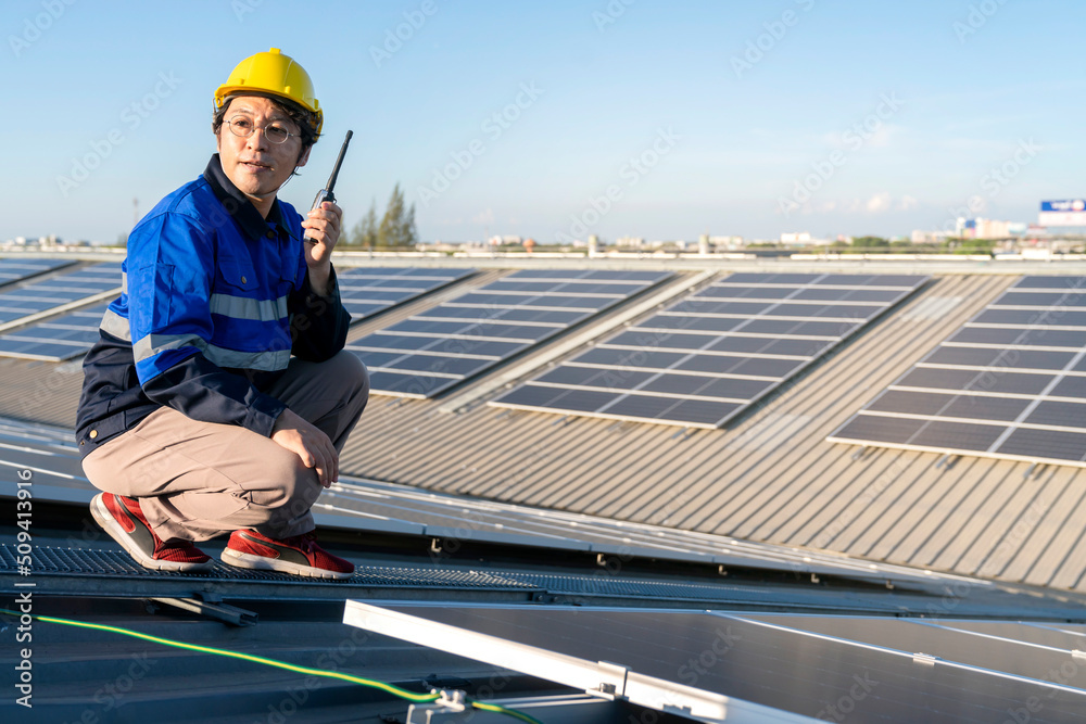 Build Rooftop Tech Specialist technician professional engineer with laptop and tablet ...