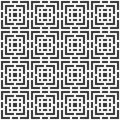 Wall Mural - Seamless vector pattern. Black square tiles on white background. Symmetric geometric wallpaper. Trellis motif. Ancient mosaic. Tribal ornament. Black and white background.