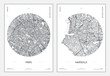 Travel poster, urban street plan city map Paris and Marseille, vector illustration