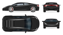 Sports Car Vector Mockup On White Background For Vehicle Branding, Corporate Identity. View From Side, Front, Back, And Top. All Elements In The Groups On Separate Layers For Easy Editing And Recolor
