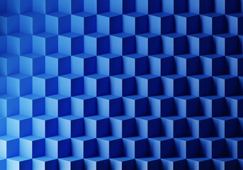 Poster - Cube blue background. Geometric cube pattern. Blue simple design. 3d background for ads. Geometric background visualization. Cubes ladder. Three-dimensional square staircase. 3d rendering.