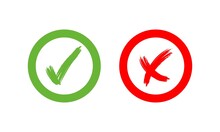 Approve And Reject Line Icon In Red And Green Color. Cross And Check Mark Illustration. X Icon, Accept, Decline Or Agree Symbol. Trendy Flat For App,design, Infographic, Web, Ui, Ux. Vector EPS 10