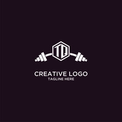 TQ initial monogram for fitnes or gym logo with creative shield and barbell design