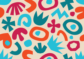 Wall Mural - various modern free form shapes and doodle objects seamless pattern. trendy contemporary pattern.