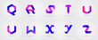 Distort Modern Alphabet Letters, Multicolor Overlay stylized letter. Geometric triangle. Hexagonal futuristic ABC. Q, R, S, T, U, V, W, X, Y, Z.