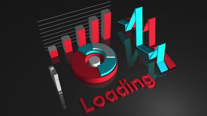 Poster - 3D animation to download. Motion. Diagram with loading rings in style of business plan. Business style in 3d animation with loading circle