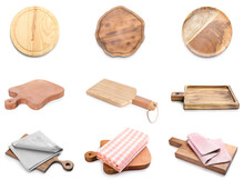 Set Of Many Wooden Boards On White Background