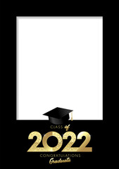 Wall Mural - Class of 2022 Graduation, A4 photo frame. Congratulations Graduation with academic cap, You did it. High school graduate party template