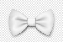 Vector 3d Realistic White Textured Bow Tie Icon Closeup Isolated. Silk Glossy Bowtie, Tie Gentleman. Mockup, Design Template. Bow Tie For Man. Mens Fashion, Fathers Day Holiday