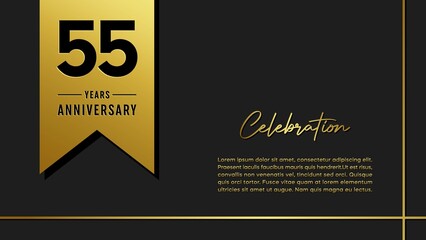 55 years anniversary logo with golden ribbon for booklet, leaflet, magazine, brochure poster, banner, web, invitation or greeting card. Vector illustrations.