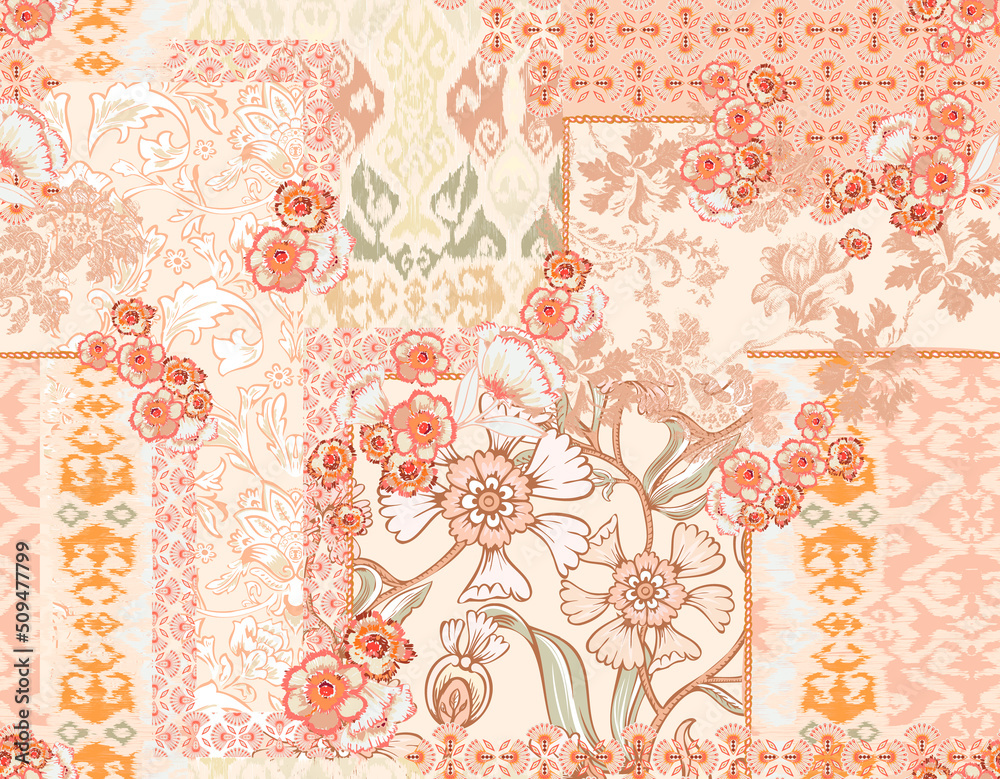 Foral Vector R patchwork floral pattern with paisley and indian flower motifs. damask ...