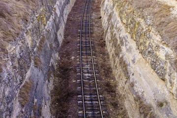 Railroad in the canyon. Background or copy space