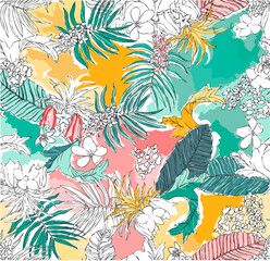 Wall Mural - Summer floral pattern looking like unfinished watercolors, perfect for textiles and decoration