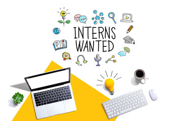 Wall Mural - Interns Wanted with computers and a light bulb