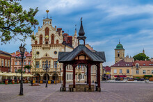 The Municipal Market In Rzeszów - Poland. Church Of St. Adalbert And St. Stanislaus And City Streets Of Rzeszow - Poland