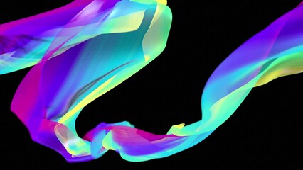 Wall Mural - Colorful Silk Fabric Flowing Dynamic Wave Flow on black background