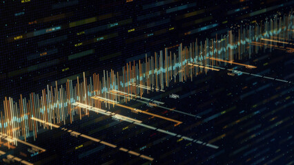Aufkleber - Abstract animation of digital 3d financial chart showing the rise and falling value of the global stock market. Animation. Global economic data statistics.