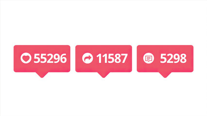 Poster - Animation cheat social networks. Animation. Recording or video is gaining popularity in social networks. Pink signs liked, repost and comment increasing in numbers