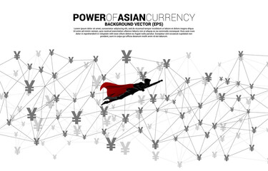 Poster - Silhouette of businessman flying with digital yuan currency money icon network. Concept for china digital currency economy and financial network connection.