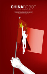 Sticker - Silhouette of businessman flying with China map in robot hand. Concept for fast grow of china digital economy.