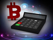 3d rendering bitcoin sign with calculator with digital background