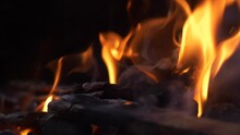 Slow Motion Fire Burning With Wood And Charcoal