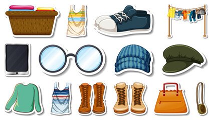 Canvas Print - Sticker set of clothes and accessories